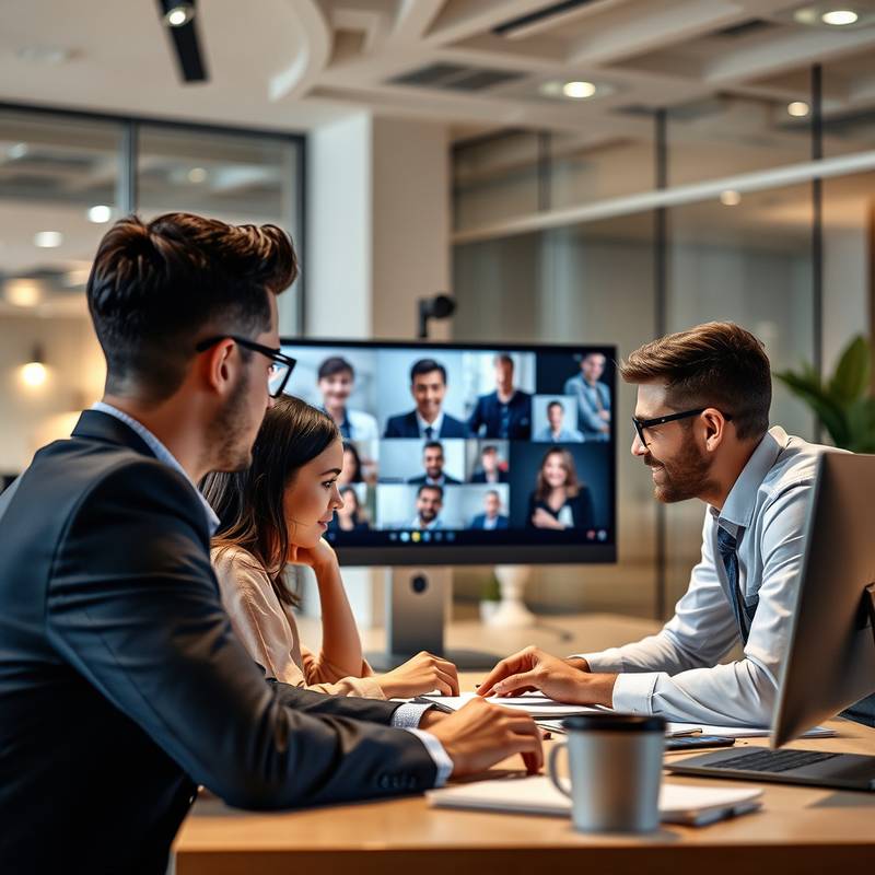 Professionals collaborating during an online meeting.